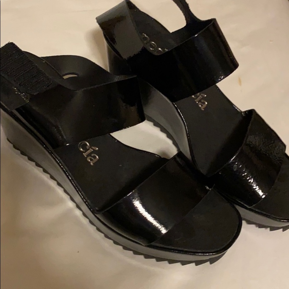 Pedro Garcia Black Patent Low Wedges - Never Worn
